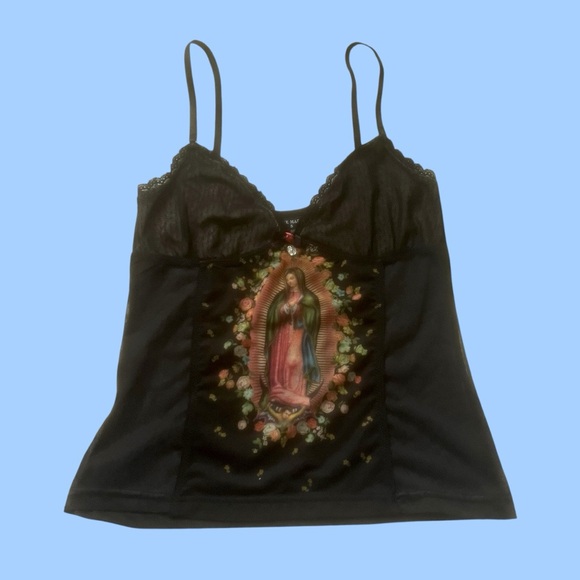 Unique Vintage Tops - Vive Maria Black Virgin Mary y2k Camisole